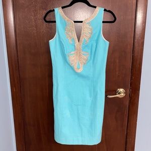 Classic Lilly Pulitzer teal and gold dress